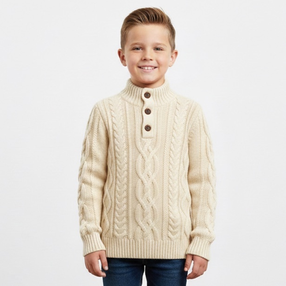 Gap Kids Cream Cable Knit Mock Neck Sweater Handsome Festive Traditional Size 10